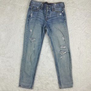 Abercrombie & Fitch Womens Jeans Boyfriend Straight Blue Denim Light Wash Rip 24